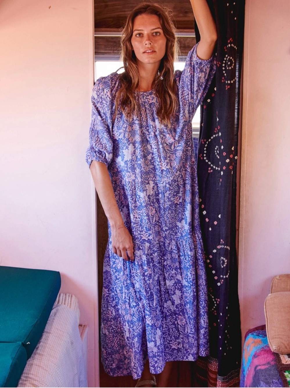 Sundry Wild Floral Dress Chambray Maxi Women’s Size 0 XS